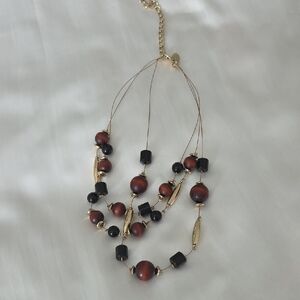 Chico's Gold and Black Layered Necklace with Asymmetrical Design